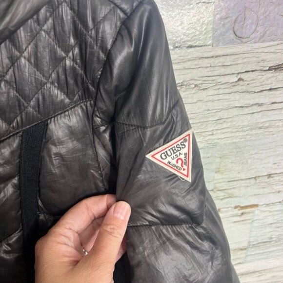 Guess Quilted Lightweight Puffer Coat black brown size small - Picture 5 of 9